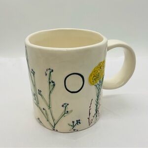 ANTHROPOLOGIE Ceramic Coffee Cream Mug Dagny Monogram Letter O Floral Design